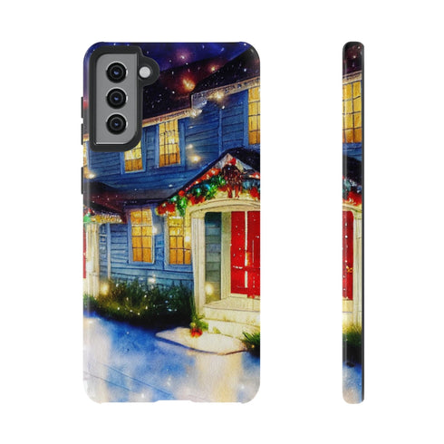 Festive Christmas Decorations on a Row of Townhomes - Impact Resistant Phone Case Samsung Galaxy S21 Plus Glossy